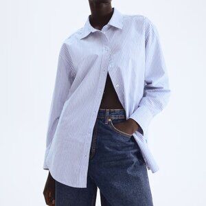 NWT H&M Oxford Poplin Striped Button Down Shirt M